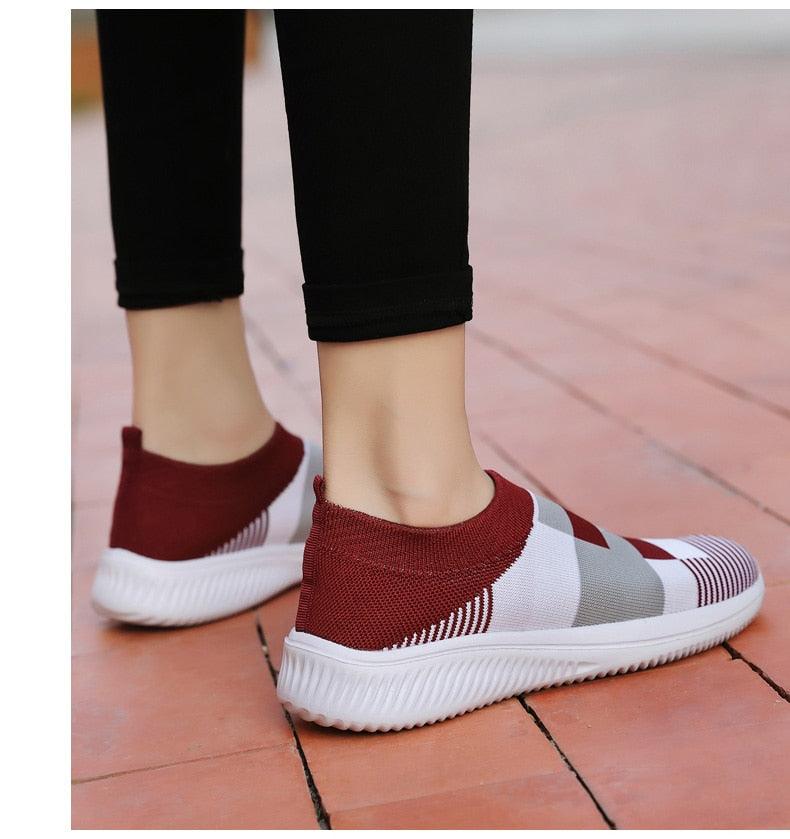 Elegant Women Shoes Espadrilles Knitted Sneakers Women New Flat Shoes Mix Color Casual Walking Shoes Slip-on Sock Shoe Lady Girls Running Shoes Mesh Air Mesh Womens Espadrilles