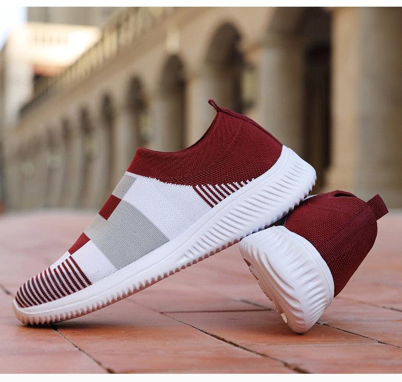Elegant Women Shoes Espadrilles Knitted Sneakers Women New Flat Shoes Mix Color Casual Walking Shoes Slip-on Sock Shoe Lady Girls Running Shoes Mesh Air Mesh Womens Espadrilles