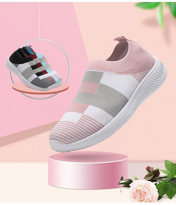 Elegant Women Shoes Espadrilles Knitted Sneakers Women New Flat Shoes Mix Color Casual Walking Shoes Slip-on Sock Shoe Lady Girls Running Shoes Mesh Air Mesh Womens Espadrilles