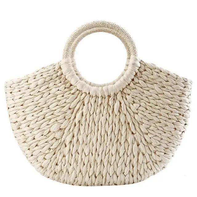 Elehant Women's Woven Wicker Straw Half Round Bag Trendy Large Capacity Female Casual Travel Bag
