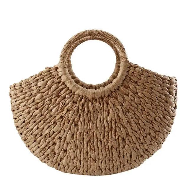 Elehant Women's Woven Wicker Straw Half Round Bag Trendy Large Capacity Female Casual Travel Bag
