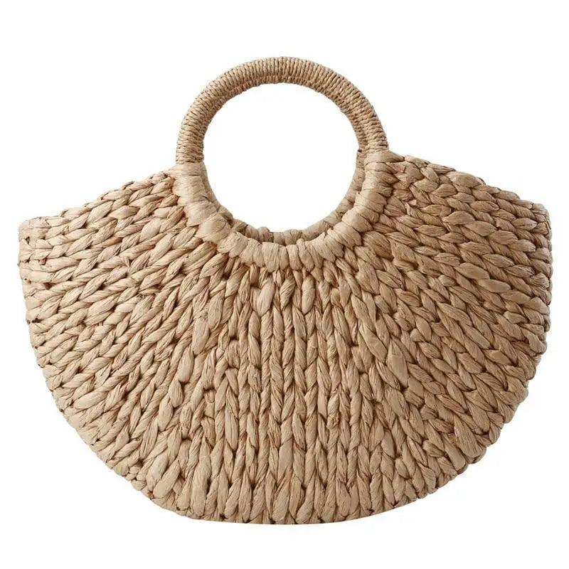 Elehant Women's Woven Wicker Straw Half Round Bag Trendy Large Capacity Female Casual Travel Bag