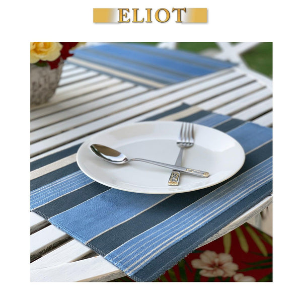 Special Sale! Chic Plate Mats for Your Dining Room, Richmond - Pack of 4 Beautiful Cut Velvet One-Side Placemats - Color: Indigo