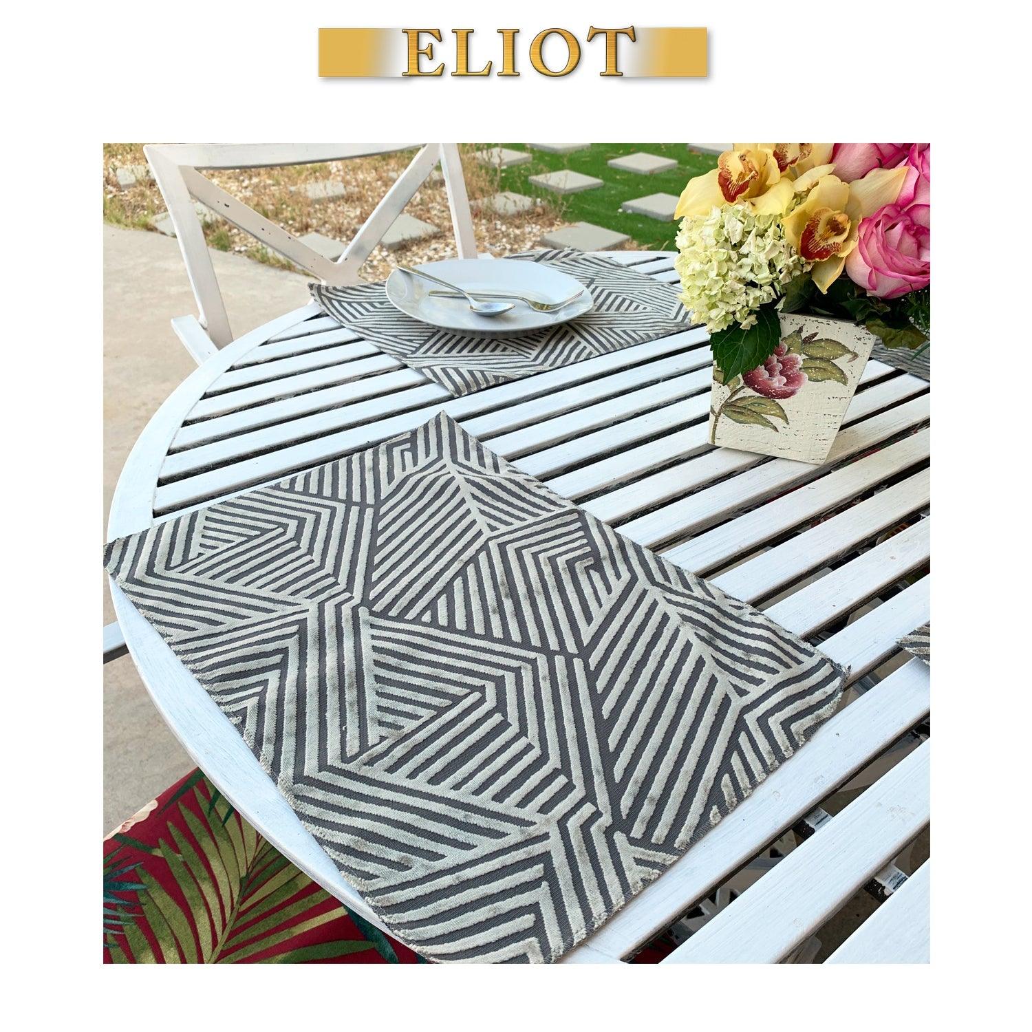 Aurora - Pack of 4 Beautiful Geometric Burnout Velvet One-Side Placemats - Color: Cobblestone
