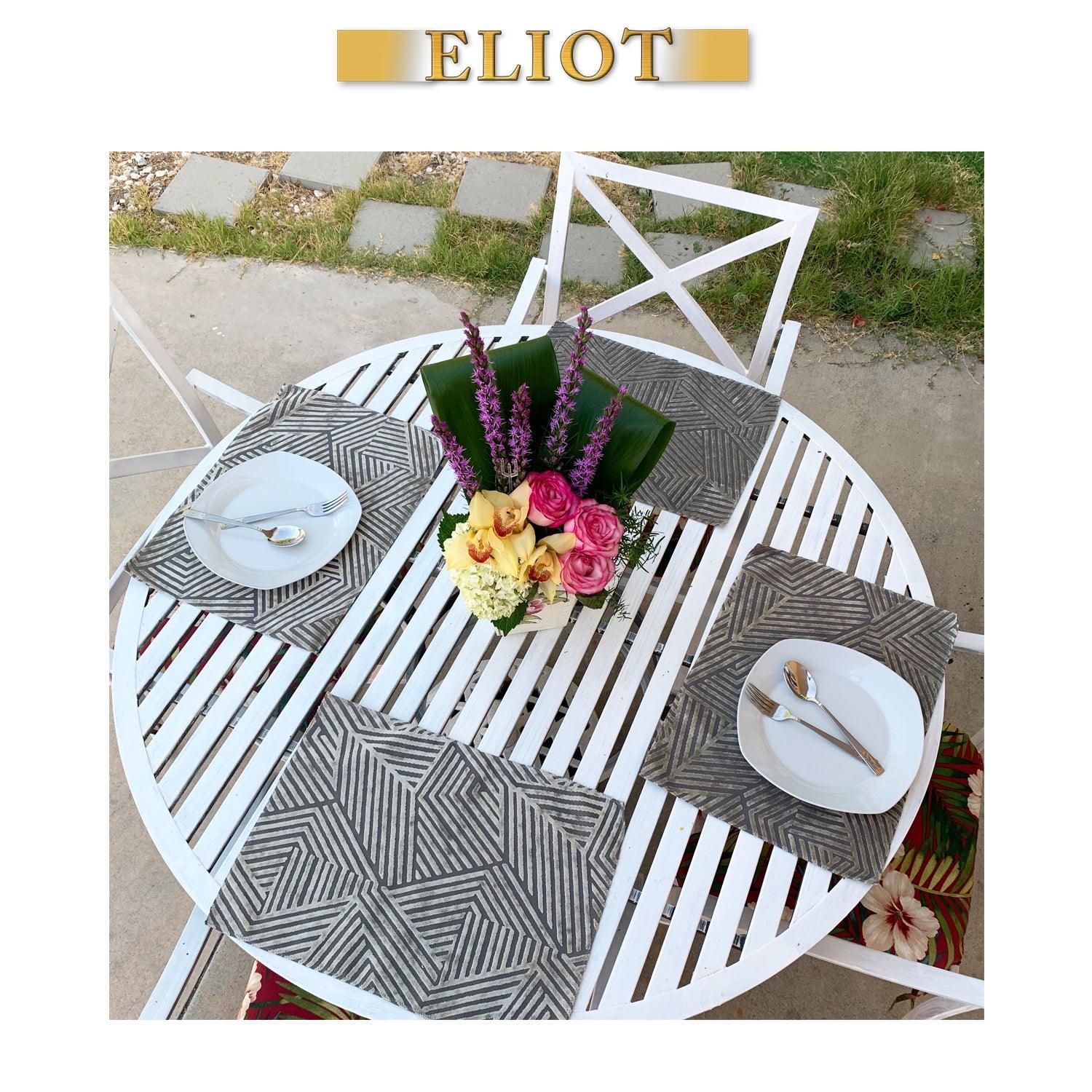Aurora - Pack of 4 Beautiful Geometric Burnout Velvet One-Side Placemats - Color: Cobblestone