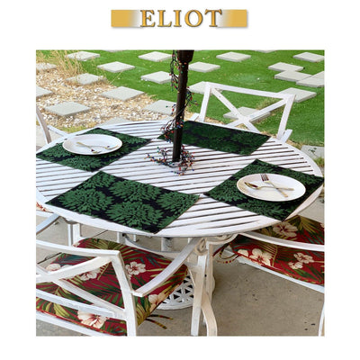 Florence Fiori - Pack of 4 Beautiful Burnout Damask Velvet One-Side Placemats - Color: Emerald