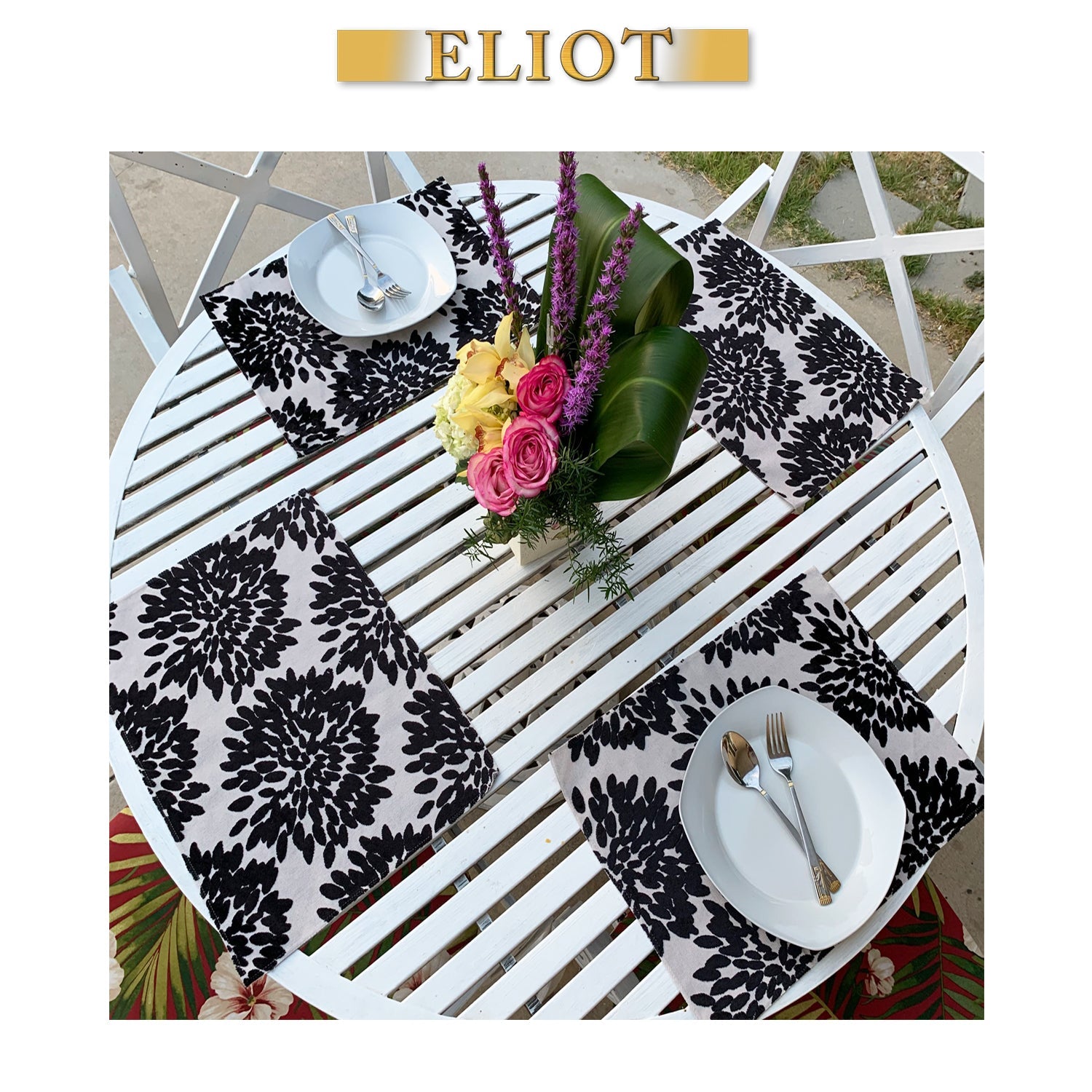 Florence Fiori - Pack of 4 Beautiful Burnout Damask Velvet One-Side Placemats - Color: Silver