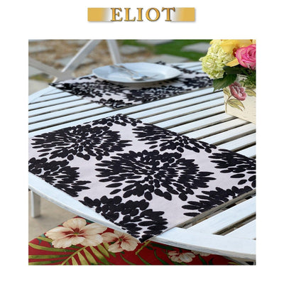 Florence Fiori - Pack of 4 Beautiful Burnout Damask Velvet One-Side Placemats - Color: Silver