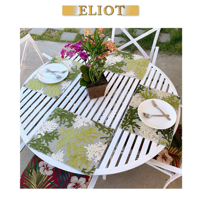 Reef - Pack of 4 Beautiful Cut Velvet One-Side Placemats - Color: Kelp
