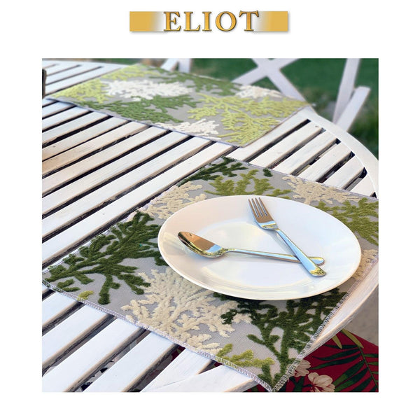 Reef - Pack of 4 Beautiful Cut Velvet One-Side Placemats - Color: Kelp