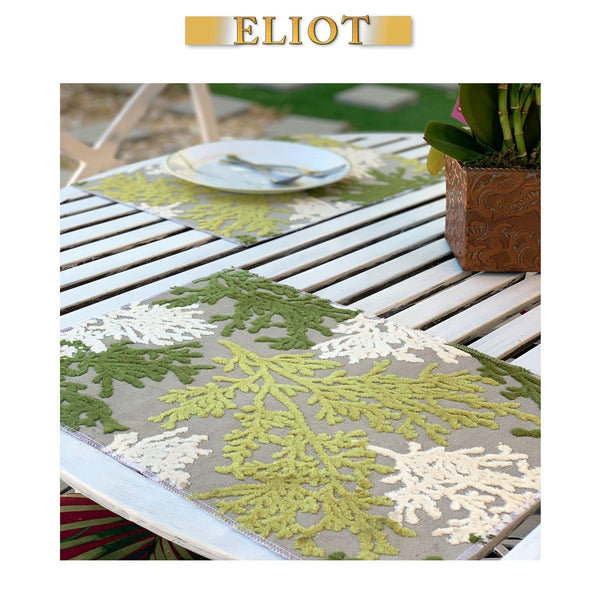 Reef - Pack of 4 Beautiful Cut Velvet One-Side Placemats - Color: Kelp