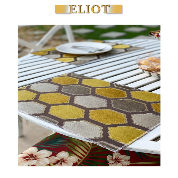Seymour - Pack of 4 Beautiful Cut Velvet One-Side Placemats - Color:Curry