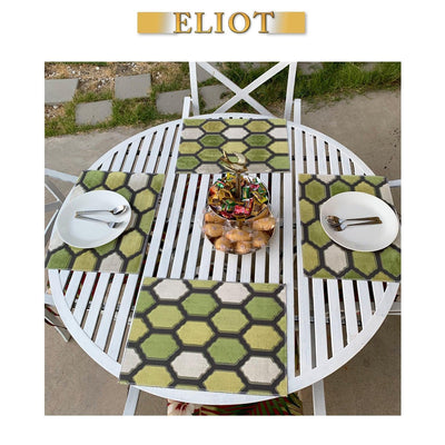 Seymour - Pack of 4 Beautiful Cut Velvet One-Side Placemats - Color: Grass