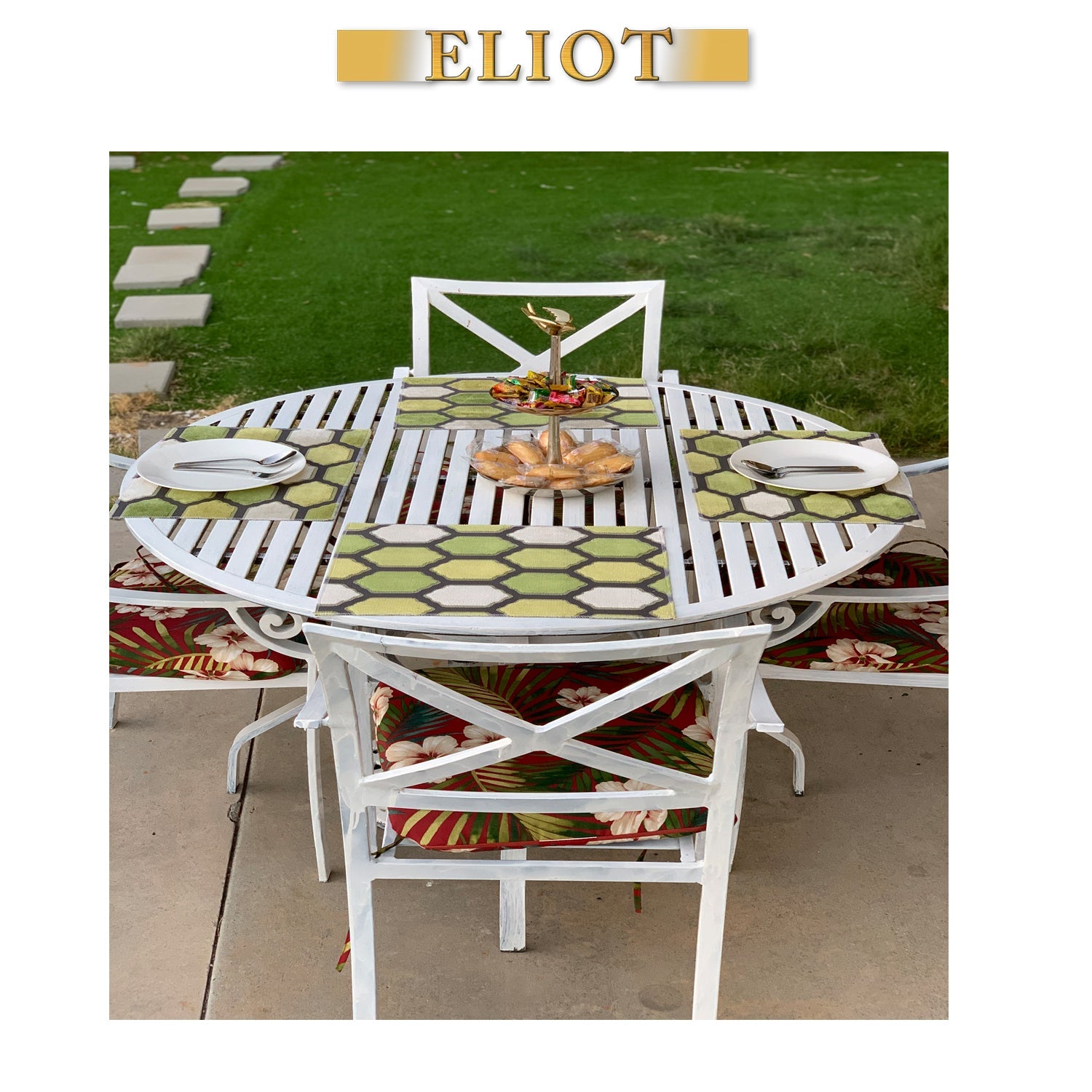 Seymour - Pack of 4 Beautiful Cut Velvet One-Side Placemats - Color: Grass