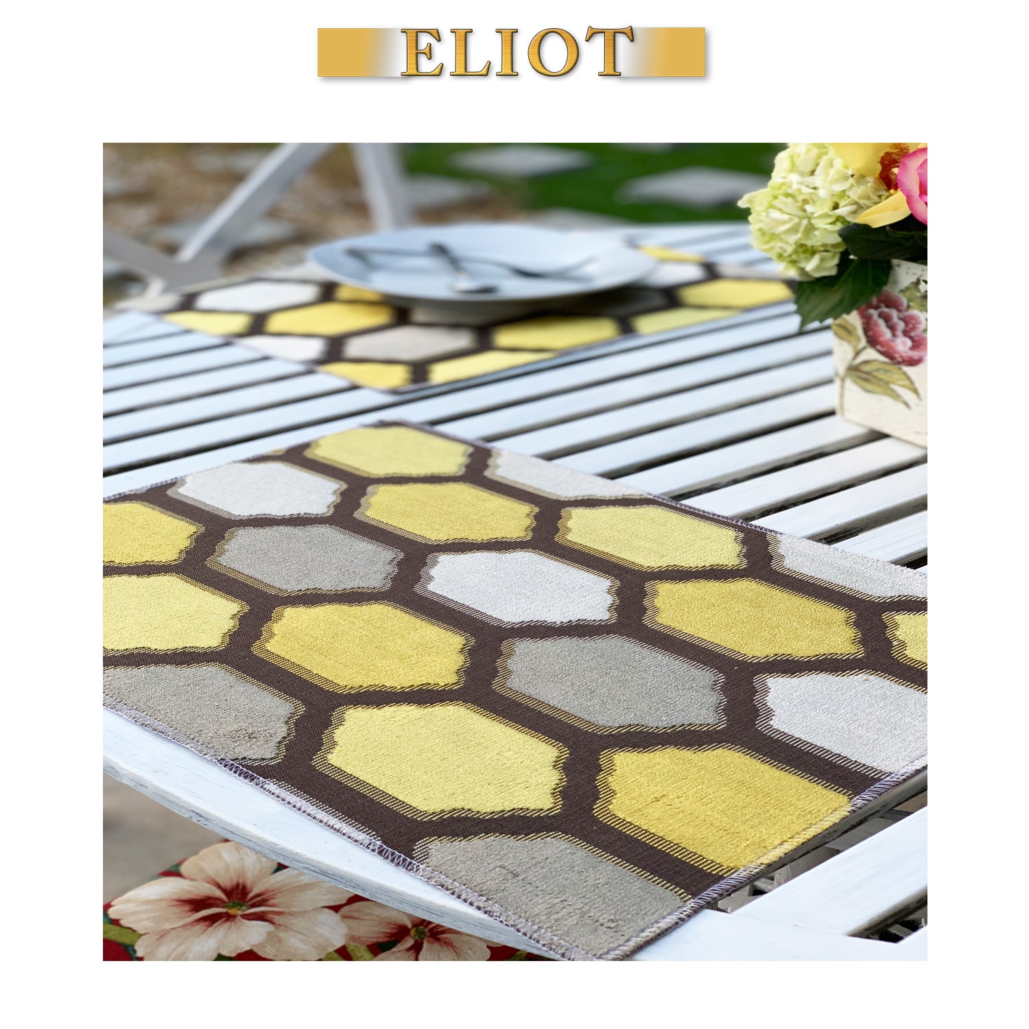 Seymour - Pack of 4 Beautiful Cut Velvet One-Side Placemats - Color:Curry