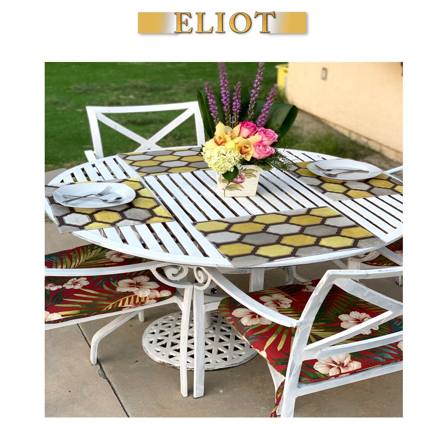 Seymour - Pack of 4 Beautiful Cut Velvet One-Side Placemats - Color:Curry