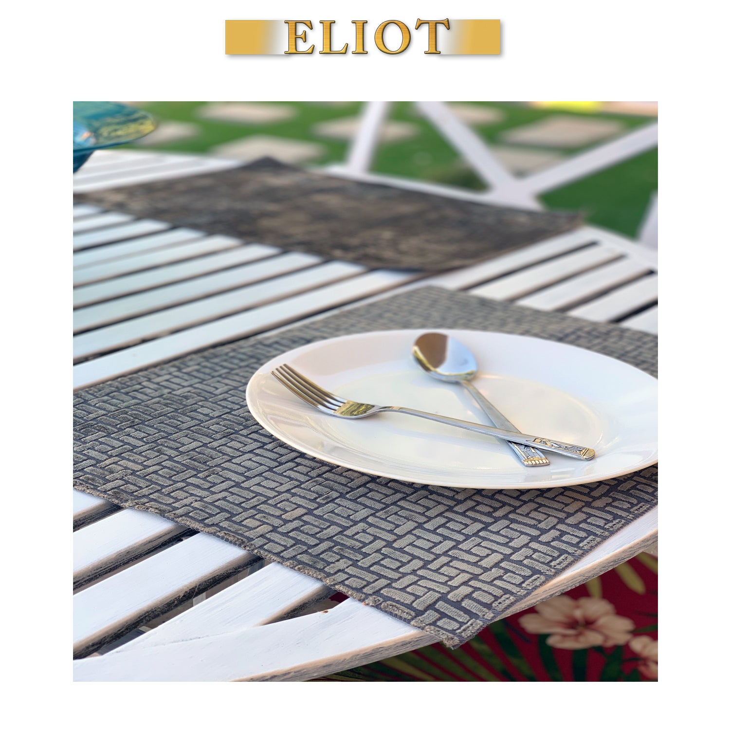 Jenga - Pack of 4 Beautiful Burnout Damask Velvet One-Side Placemats - Color: Steel