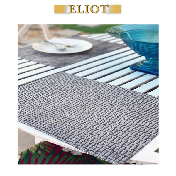 Jenga - Pack of 4 Beautiful Burnout Damask Velvet One-Side Placemats - Color: Steel