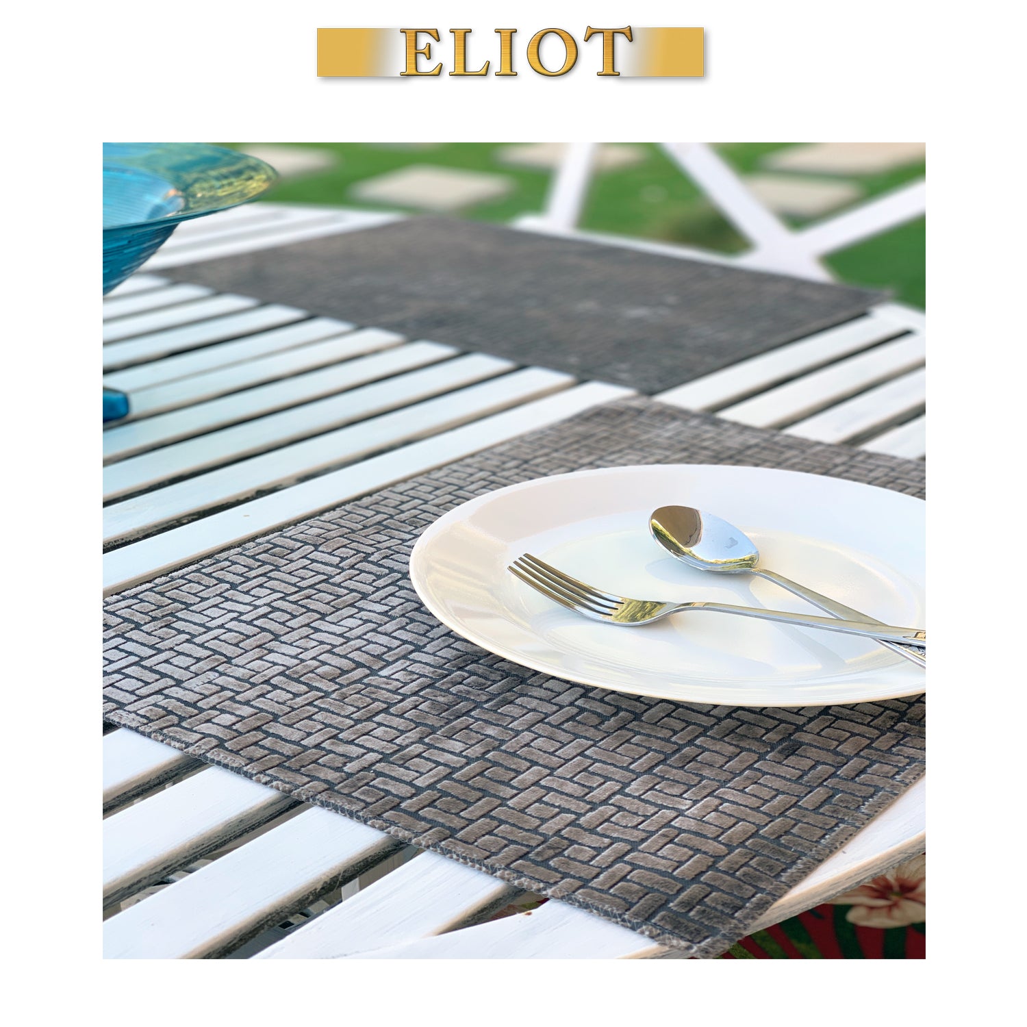 Jenga - Pack of 4 Beautiful Burnout Damask Velvet One-Side Placemats - Color: Steel