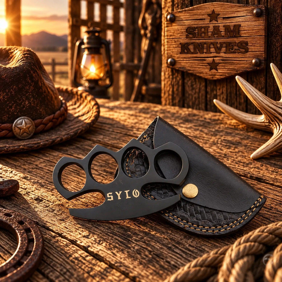 Elite Force – SYLO Premium Hand-Cast Brass Knuckle Collectible with Leather Sheath