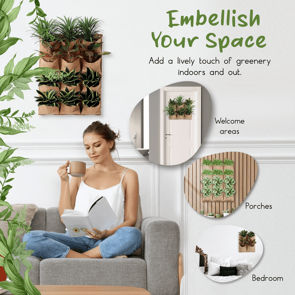 Jute Gardens 4-Pocket Vertical Living Wall Planter – Indoor/Outdoor Eco-Friendly Hanging Garden for Herbs, Flowers & Vegetables