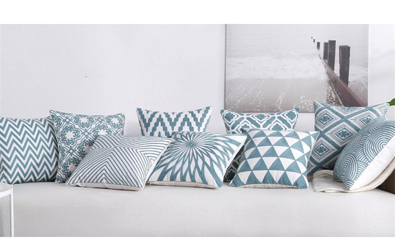 Embroidered Geometric Pillow Cover 100% Cotton Woolen Cushion Cover Modern Nordic Style Pink Blue Pillow Cover For Home Decor Embroidery Cushion Cover Decorative Throw Pillow Cover Geometric Invisible Pillow Cover for Living Room 45X45CM
