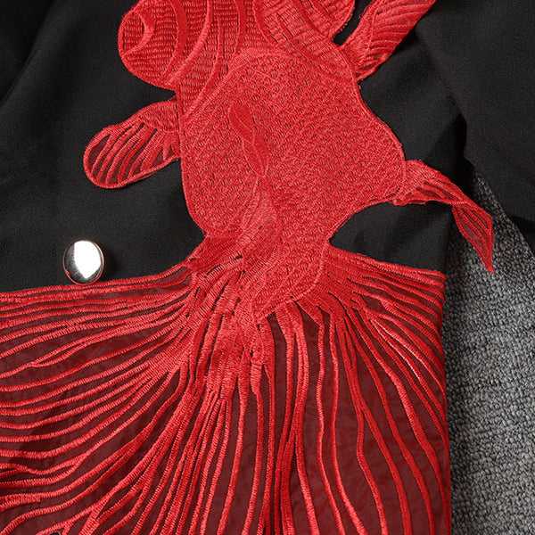 Embroidered goldfish patchwork irregular mesh suit loose jacket for women