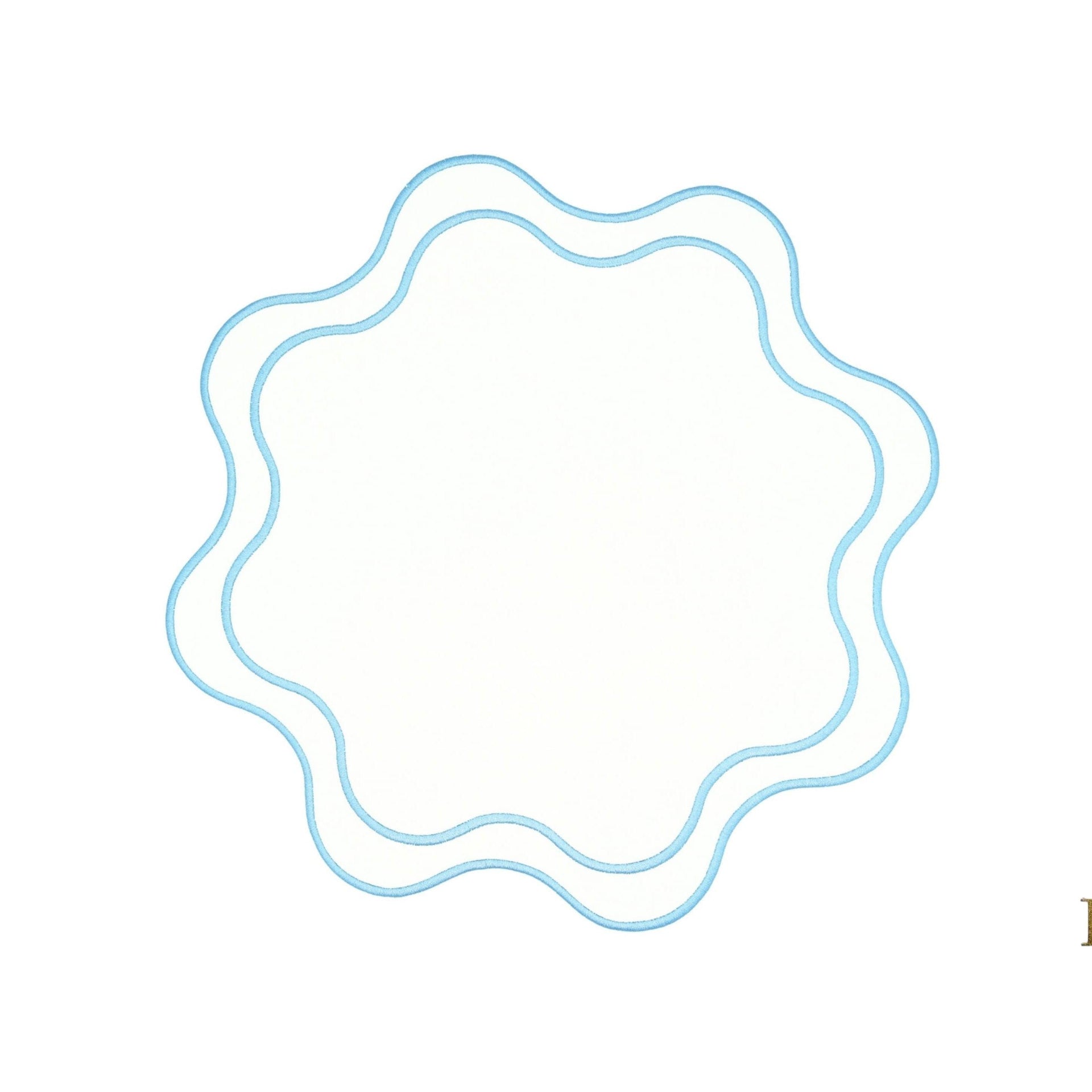 SPRING TABLE DECOR – HAVEN WHITE WAVY EDGE BLUE TRIM FAUX LEATHER PLACEMAT