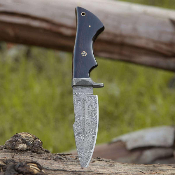 Eminence Damascus Hunting Knife with Exotic Wenge Wood Handle - Gifts for You 'n Me