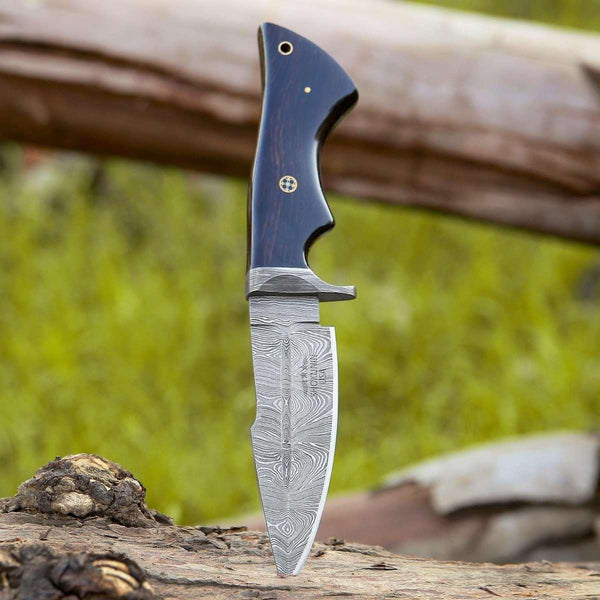Eminence Damascus Hunting Knife with Exotic Wenge Wood Handle - Gifts for You 'n Me