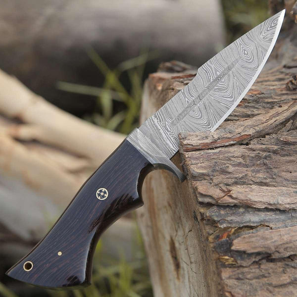 Eminence Damascus Hunting Knife with Exotic Wenge Wood Handle - Gifts for You 'n Me