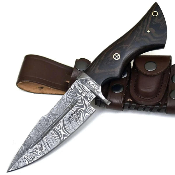 Eminence Damascus Hunting Knife with Exotic Wenge Wood Handle - Gifts for You 'n Me
