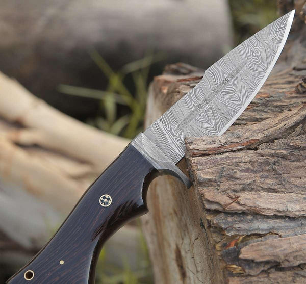 Eminence Damascus Hunting Knife with Exotic Wenge Wood Handle - Gifts for You 'n Me
