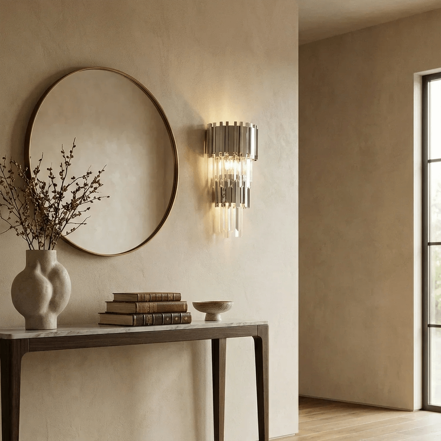 Art Deco Crystal Wall Sconce Gold Chrome – Empire Style E12 Dimmable Wall Light