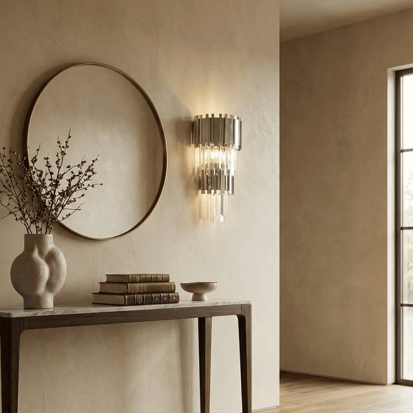 Art Deco Crystal Wall Sconce Gold Chrome – Empire Style E12 Dimmable Wall Light