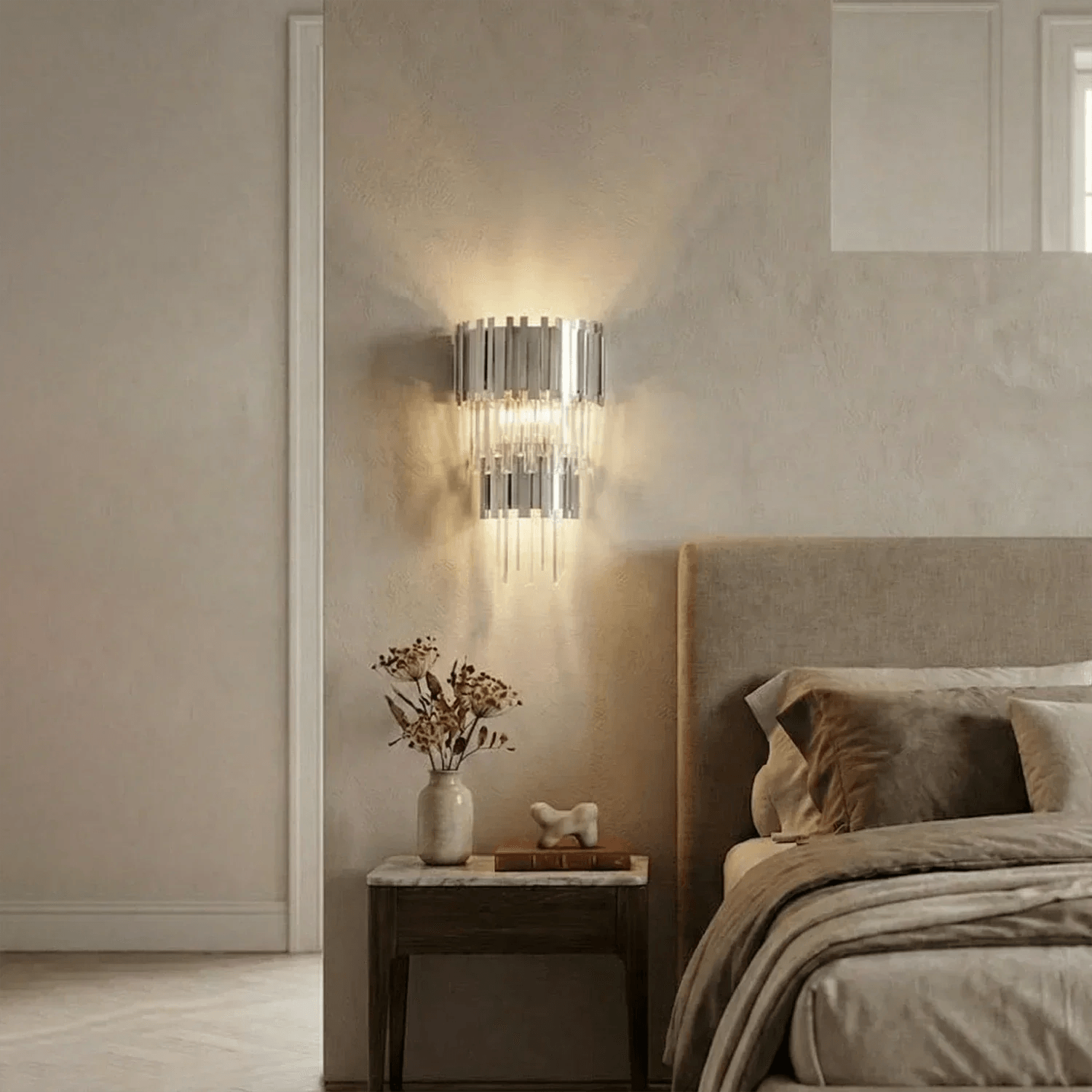 Art Deco Crystal Wall Sconce Gold Chrome – Empire Style E12 Dimmable Wall Light