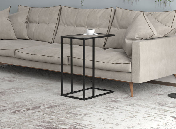 End Accent Table C-Shaped Glass Black Metal