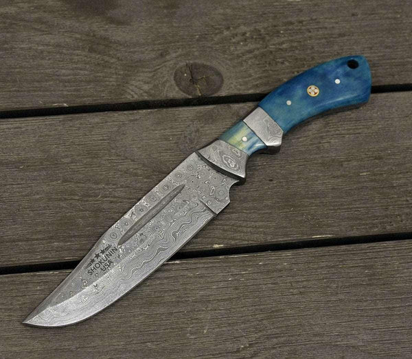 Enforcer Damascus Bowie Knife with Bone Handle - Gifts for You 'n Me