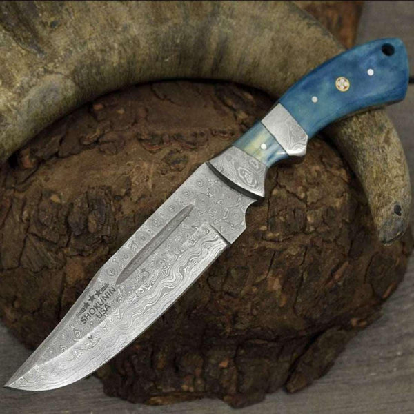 Enforcer Damascus Bowie Knife with Bone Handle - Gifts for You 'n Me