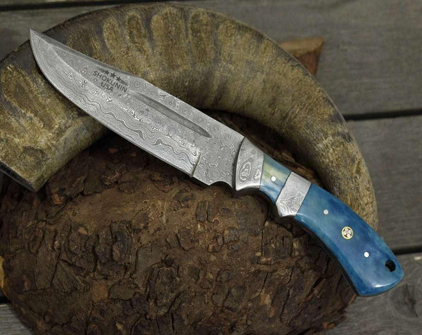 Enforcer Damascus Bowie Knife with Bone Handle - Gifts for You 'n Me