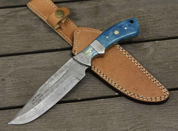 Enforcer Damascus Bowie Knife with Bone Handle - Gifts for You 'n Me