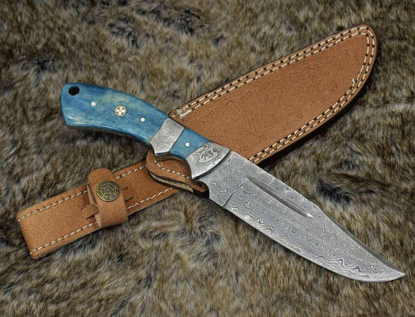 Enforcer Damascus Bowie Knife with Bone Handle - Gifts for You 'n Me