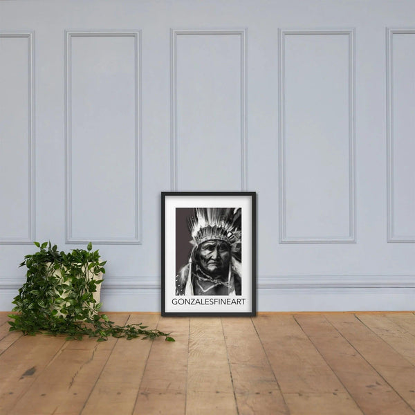 Geronimo War Bonnet Black and White Framed poster - Gifts for You 'n Me