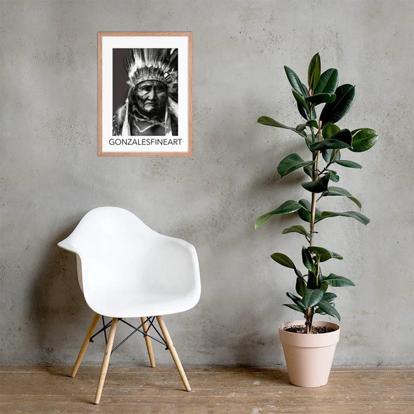 Geronimo War Bonnet Black and White Framed poster - Gifts for You 'n Me