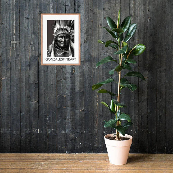 Geronimo War Bonnet Black and White Framed poster - Gifts for You 'n Me