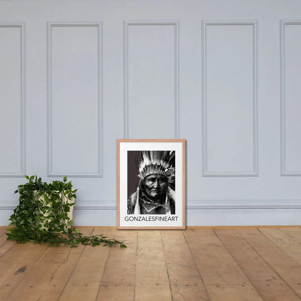 Geronimo War Bonnet Black and White Framed poster - Gifts for You 'n Me