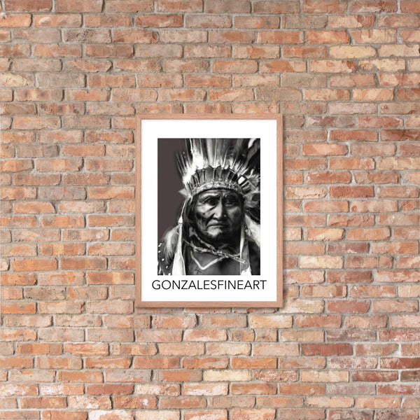Geronimo War Bonnet Black and White Framed poster - Gifts for You 'n Me