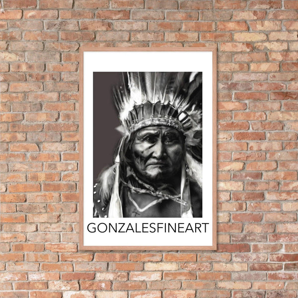 Geronimo War Bonnet Black and White Framed poster - Gifts for You 'n Me