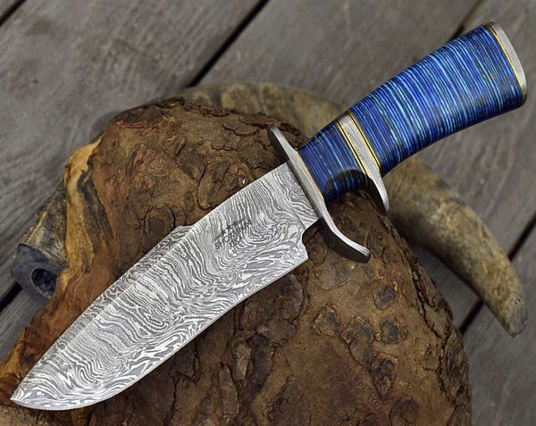 Envoy Damascus Bowie Knife with Micarta Handle