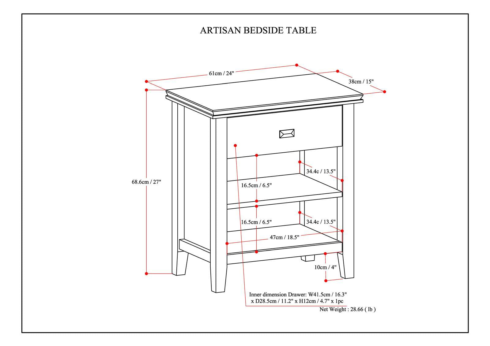 Artisan 24 Inch Wide Solid Wood Bedside Table